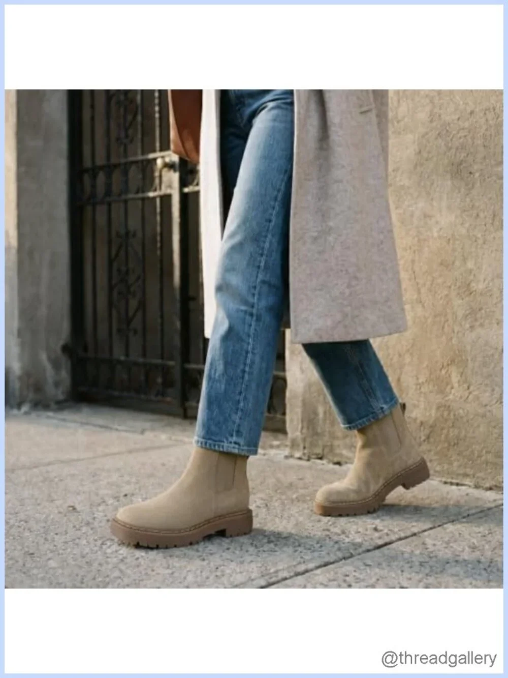Suede Chelsea Ankle Boots Low Heel Slip On Lug Sole Elastic